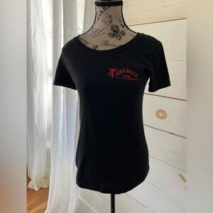 Fireball Whiskey Women's Black T-Shirt, ladies fit size medium, EUC, see pics